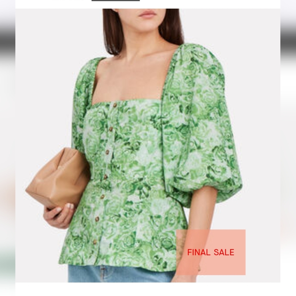 Ganni Green Floral Top Xs